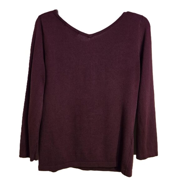 Express Silk Blend Pullover V-Neck Stretch Knit Sweater Burgundy Plum Women's M - Picture 2 of 4